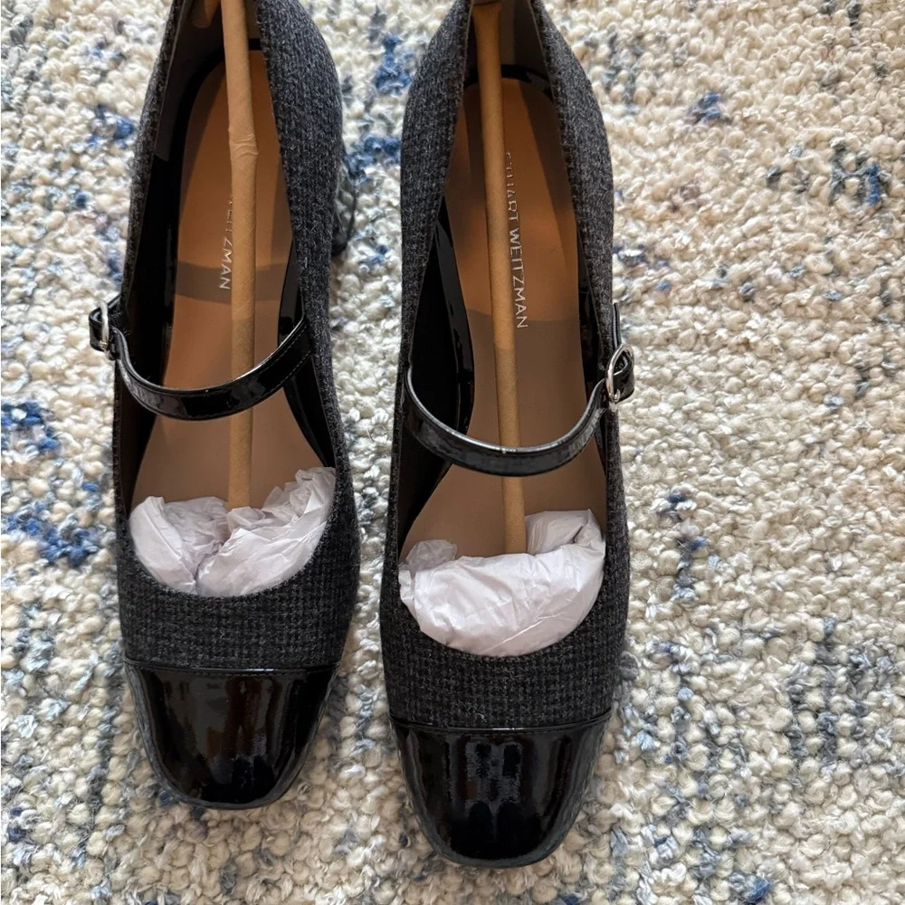 NEW with bag and shoe box. Staurt Weitzman Black and Gray Mary Jane Heels - Picture 2 of 7